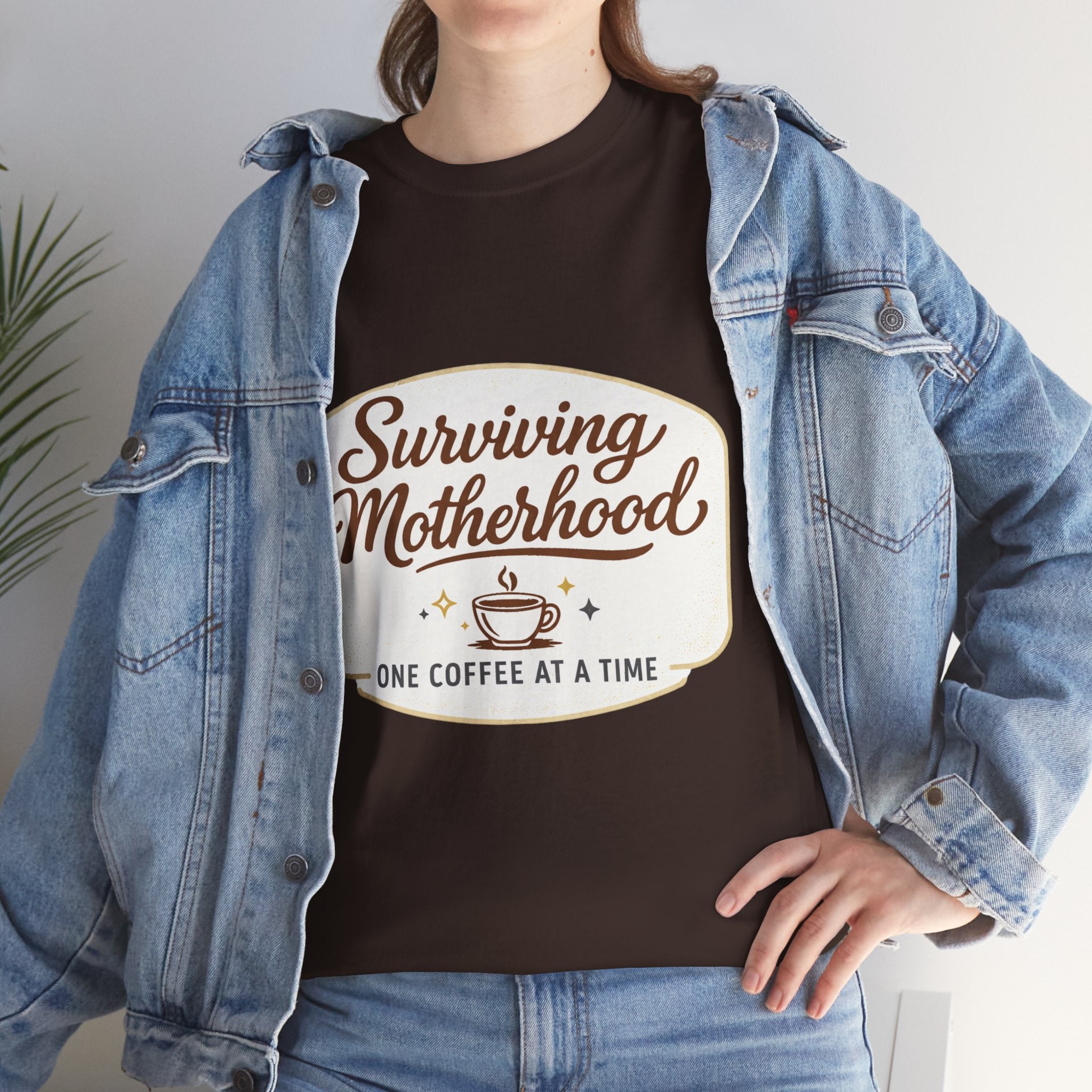 Surviving Motherhood Tee — "One Coffee at a Time" Mom Shirt