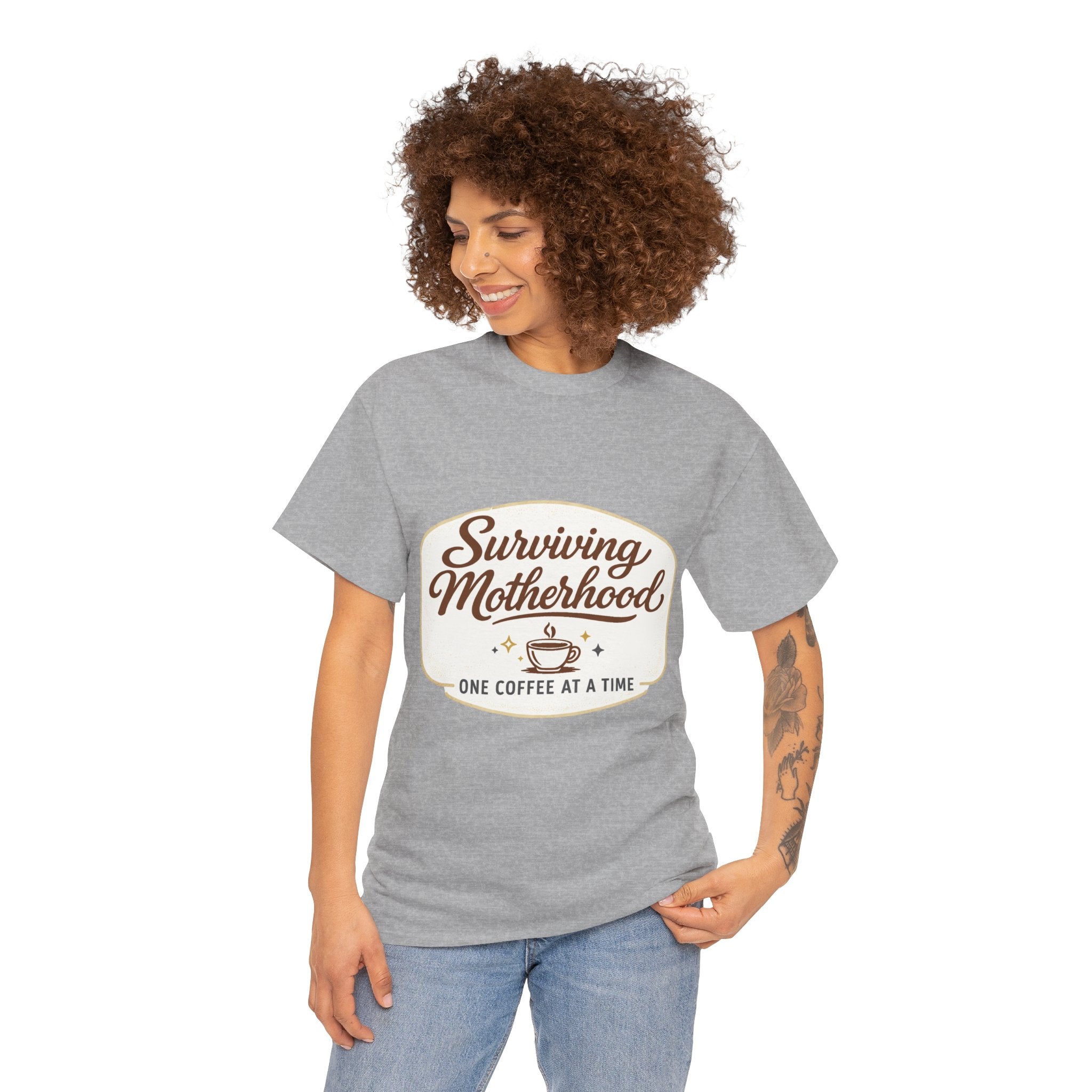 Surviving Motherhood Tee — "One Coffee at a Time" Mom Shirt