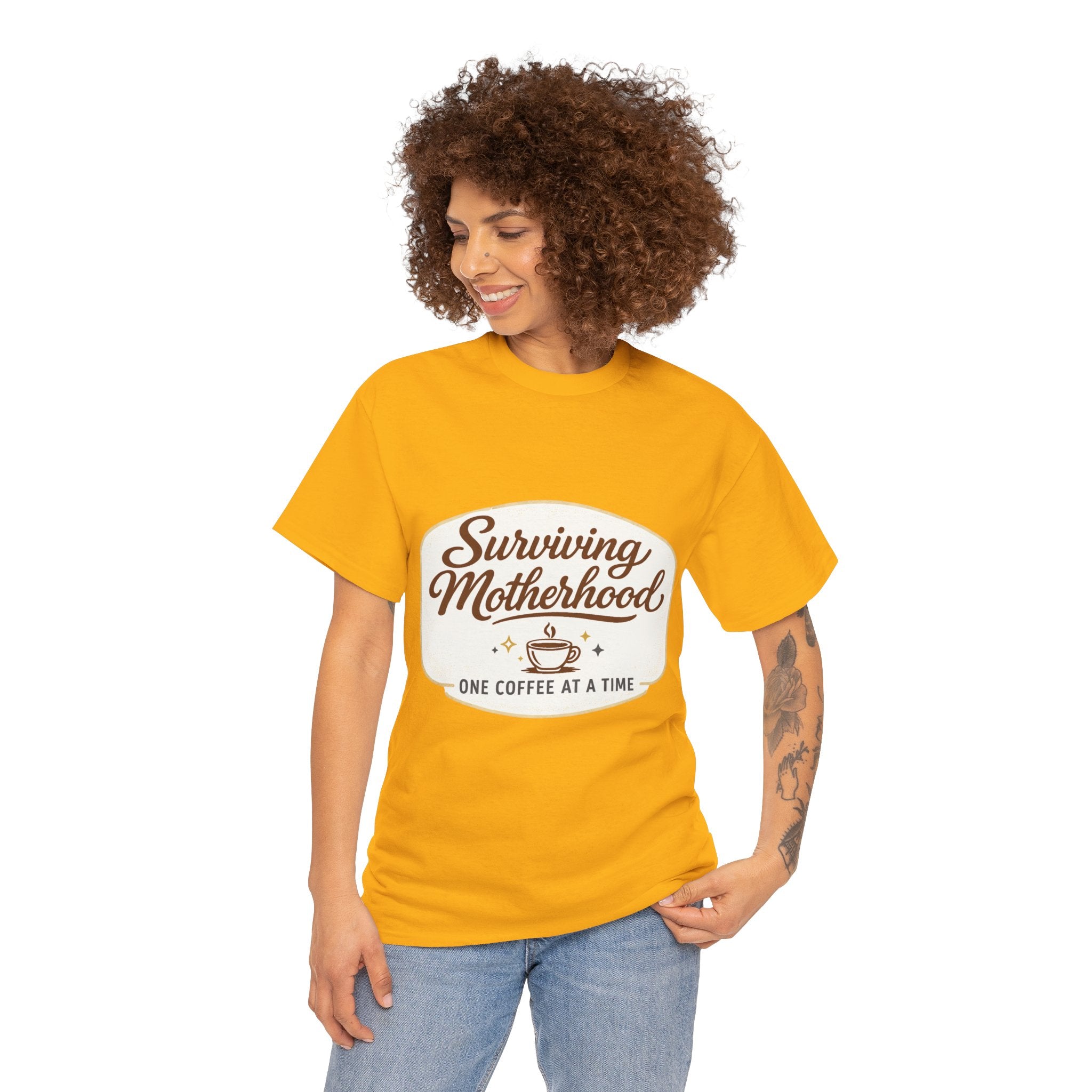 Surviving Motherhood Tee — "One Coffee at a Time" Mom Shirt