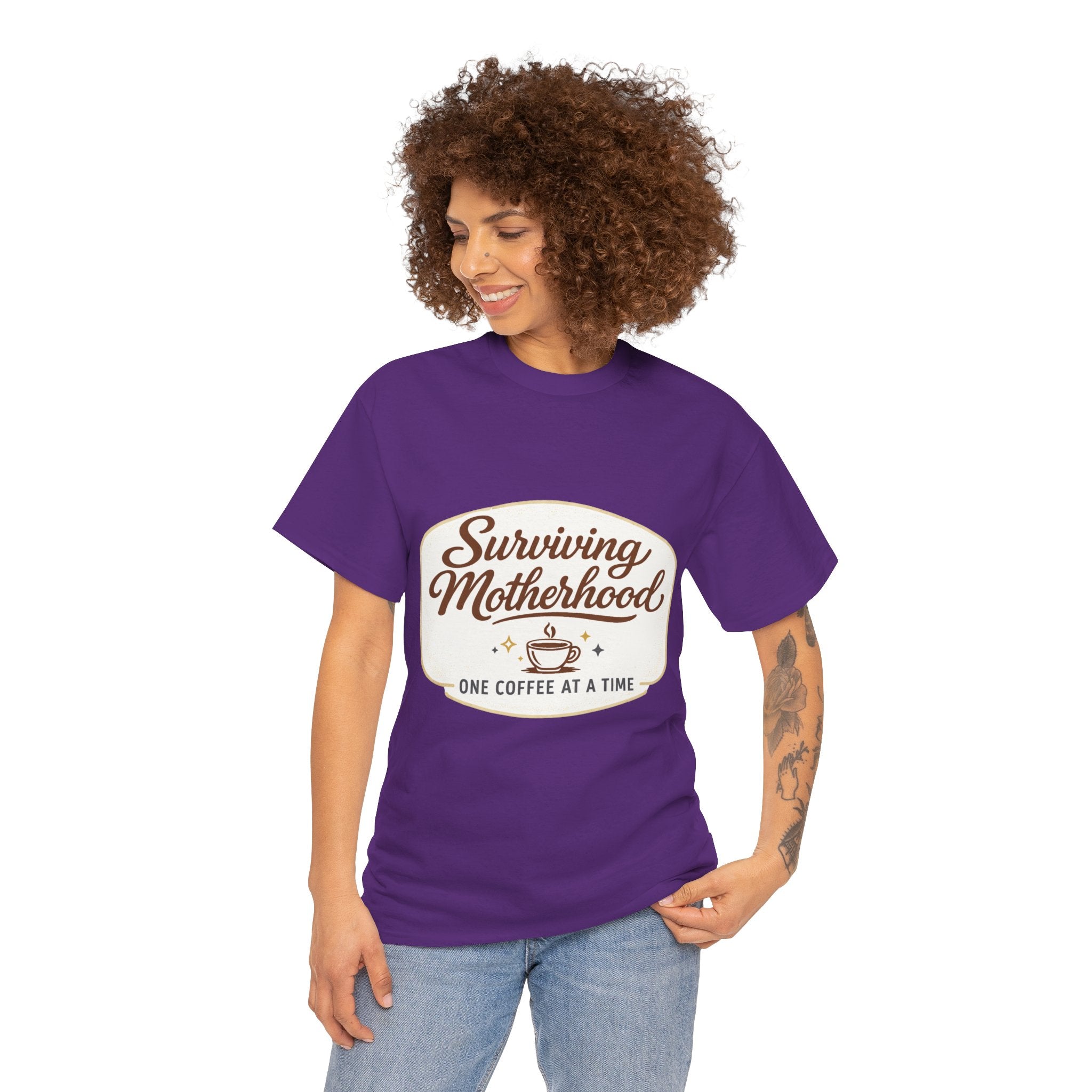 Surviving Motherhood Tee — "One Coffee at a Time" Mom Shirt