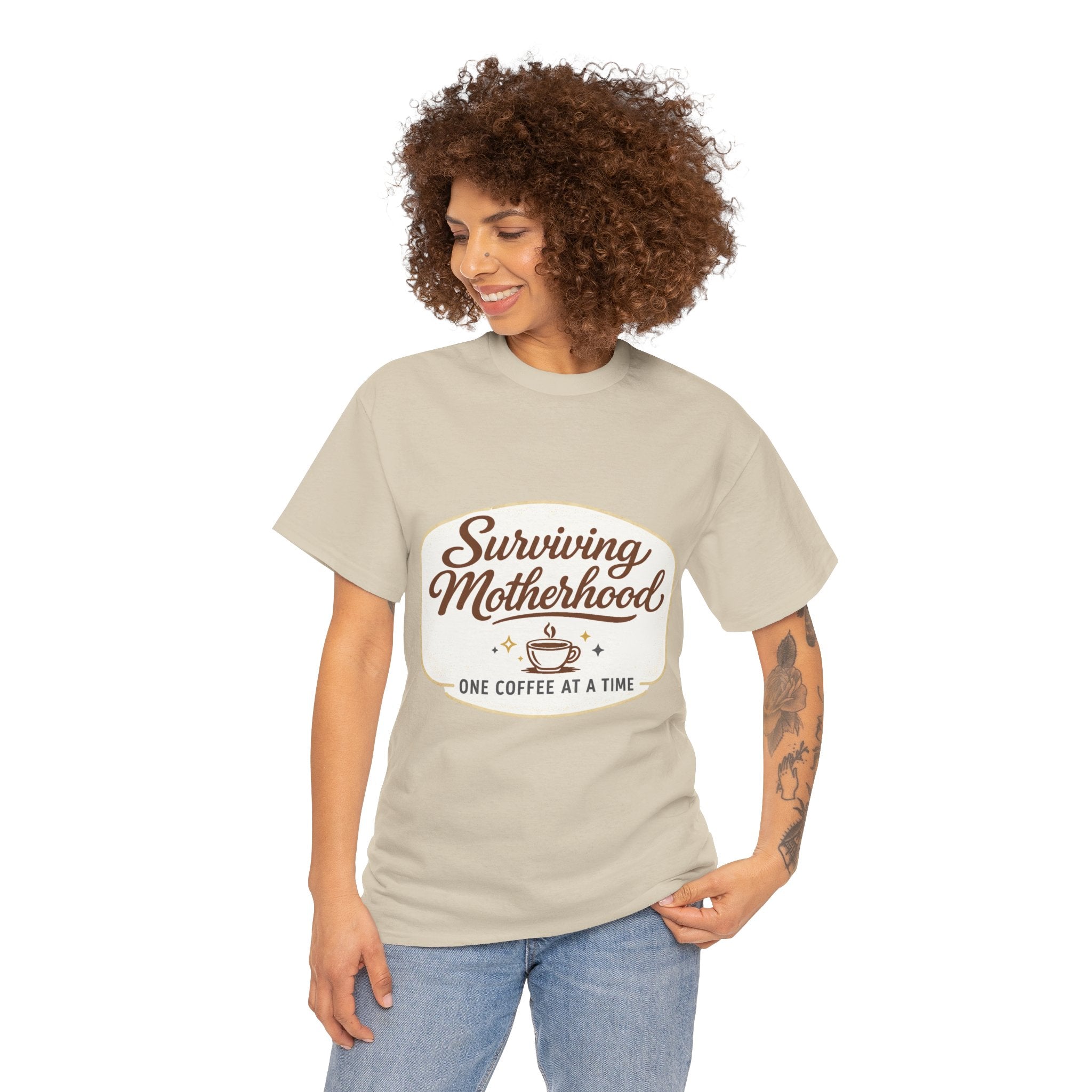 Surviving Motherhood Tee — "One Coffee at a Time" Mom Shirt